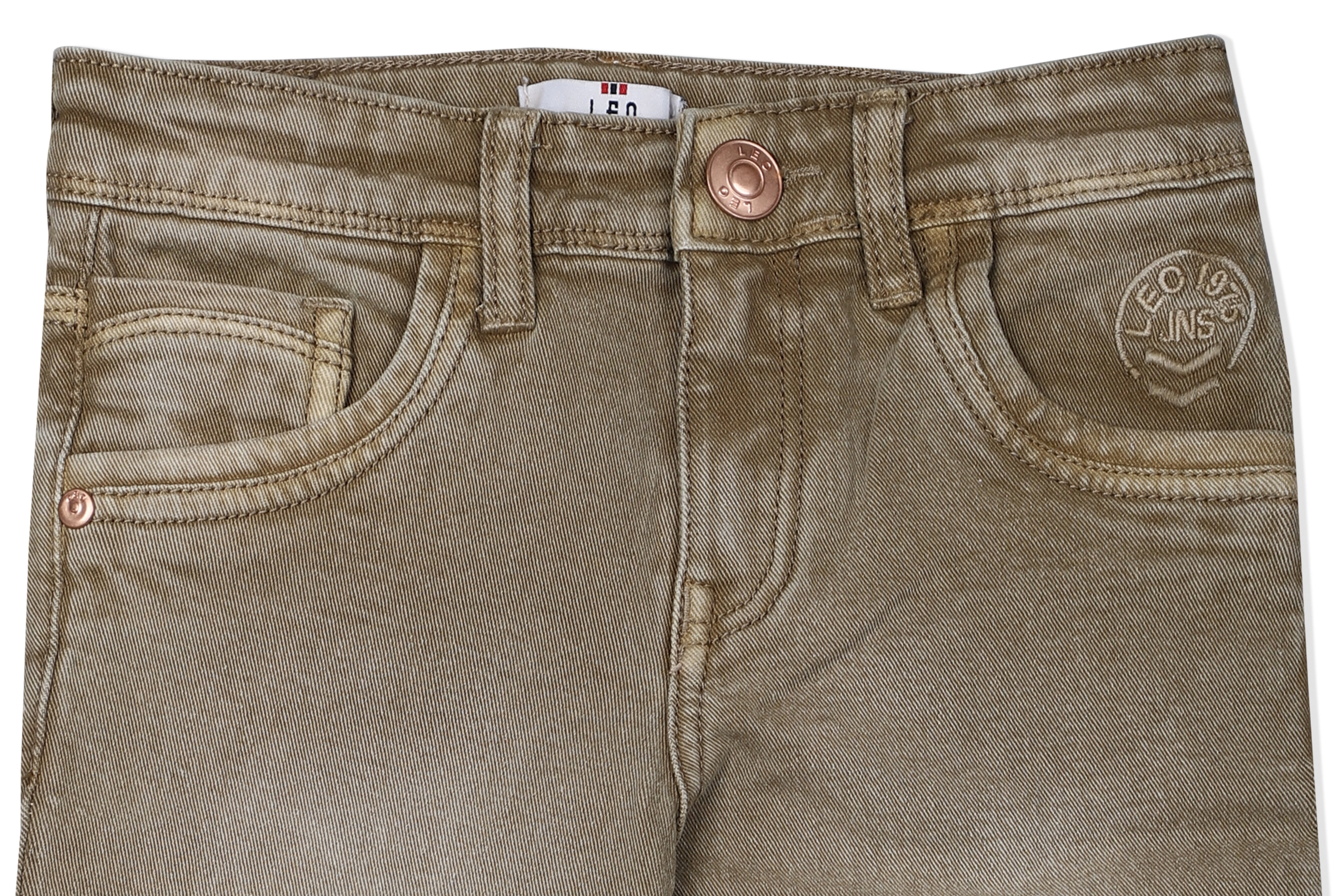 LEO Slim Fit Garment Dyed Stretch Fashion Jeans - Caramel