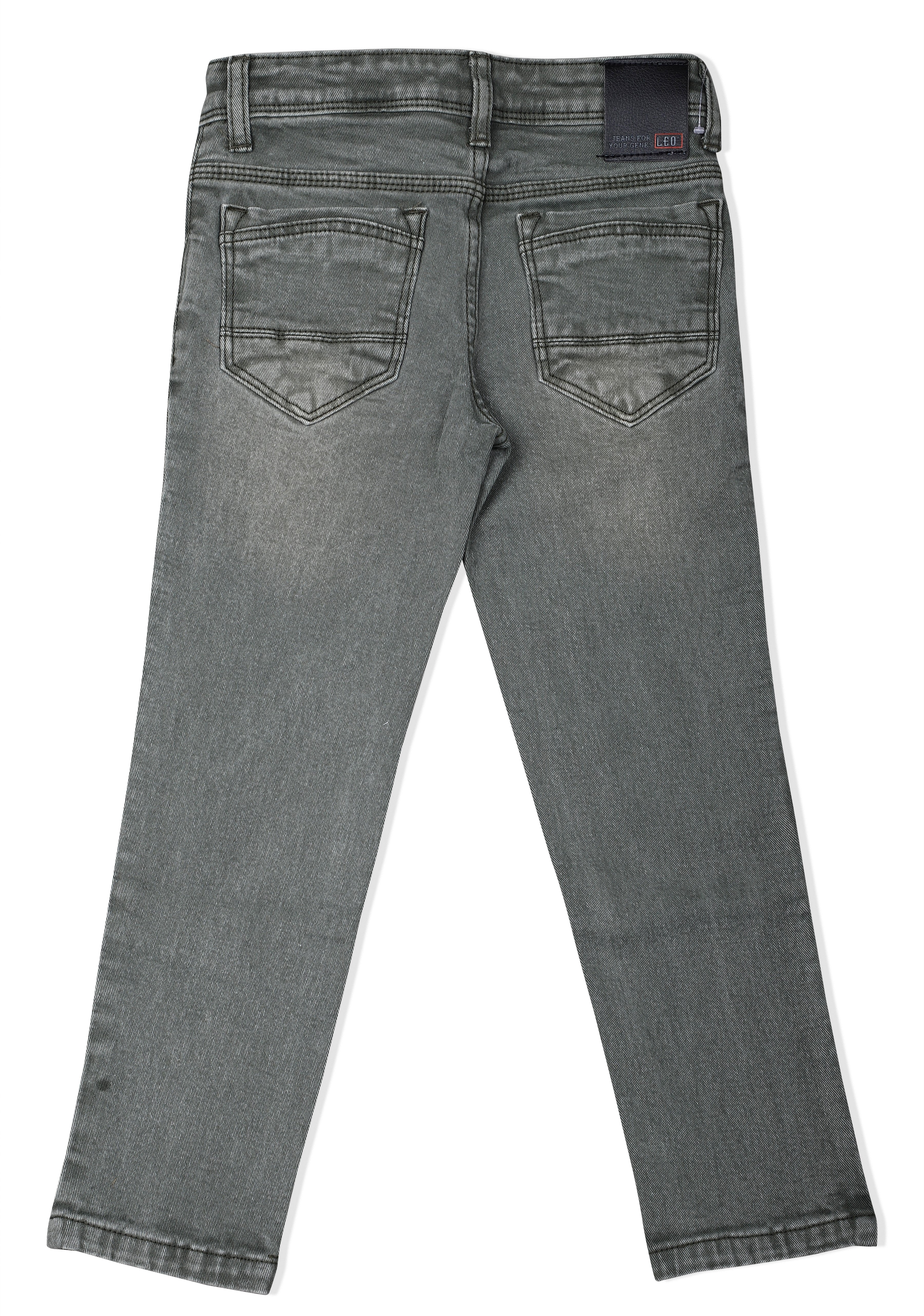 LEO Slim Fit Garment Dyed Stretch Fashion Jeans - Olive Green