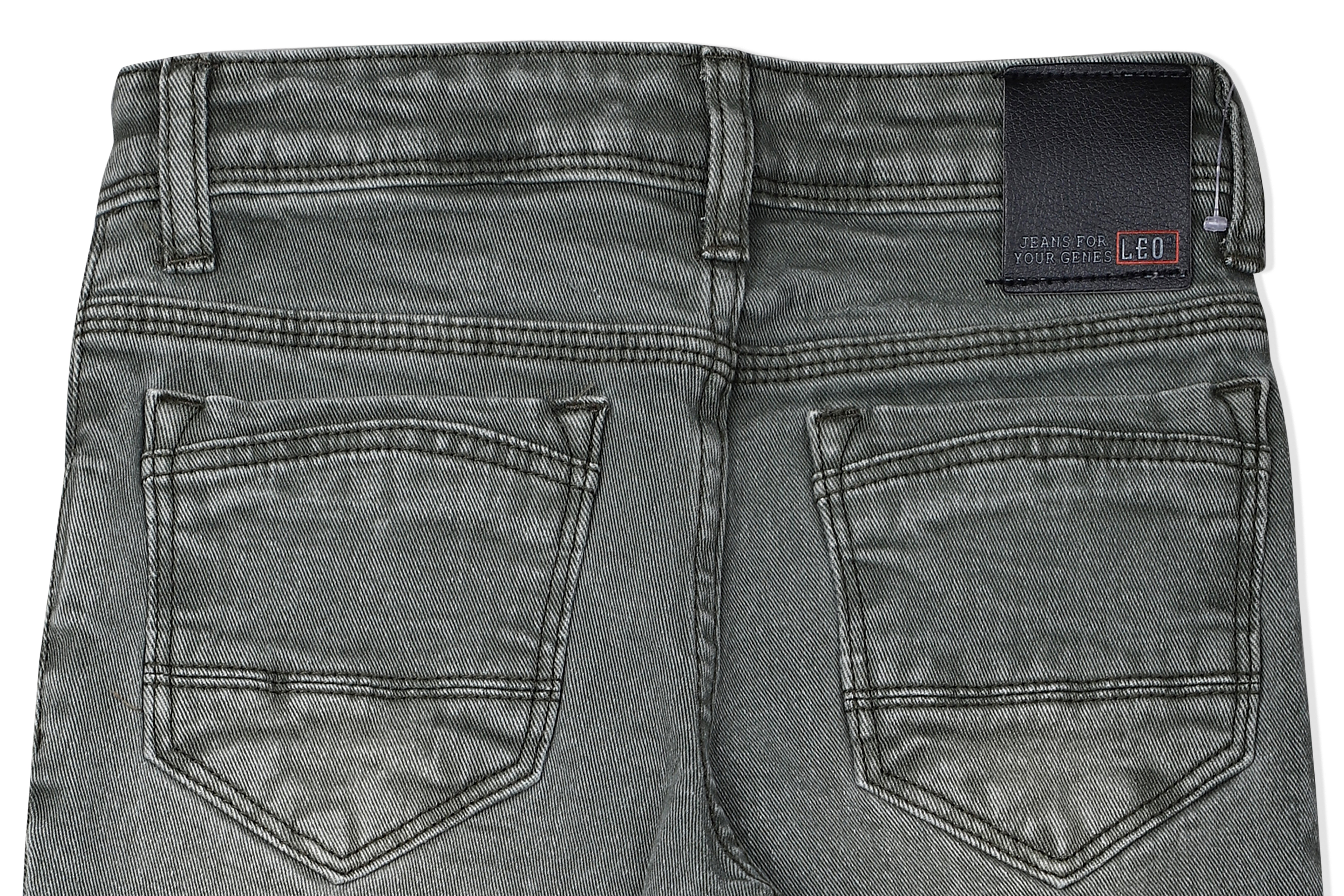 LEO Slim Fit Garment Dyed Stretch Fashion Jeans - Olive Green