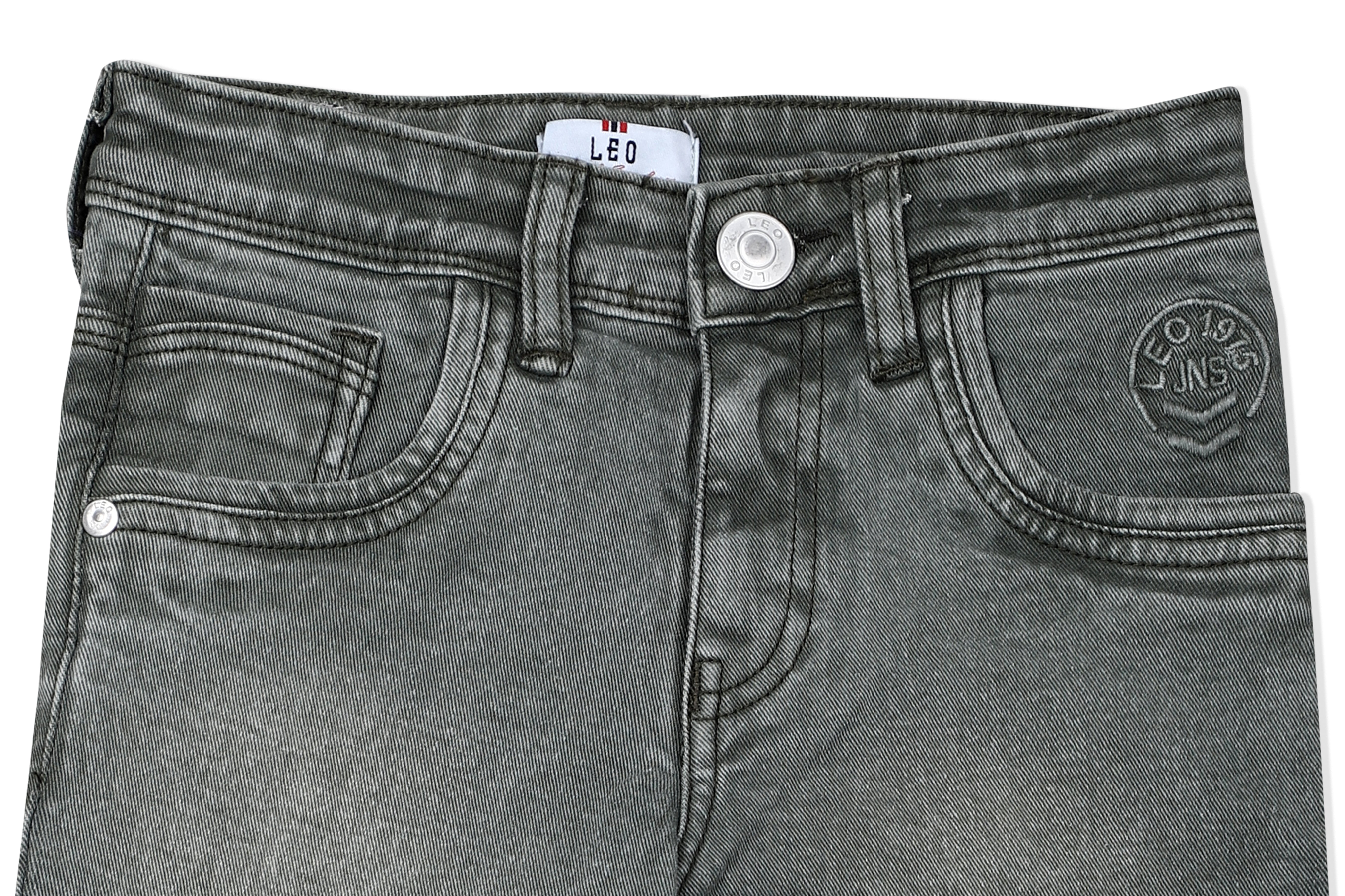 LEO Slim Fit Garment Dyed Stretch Fashion Jeans - Olive Green