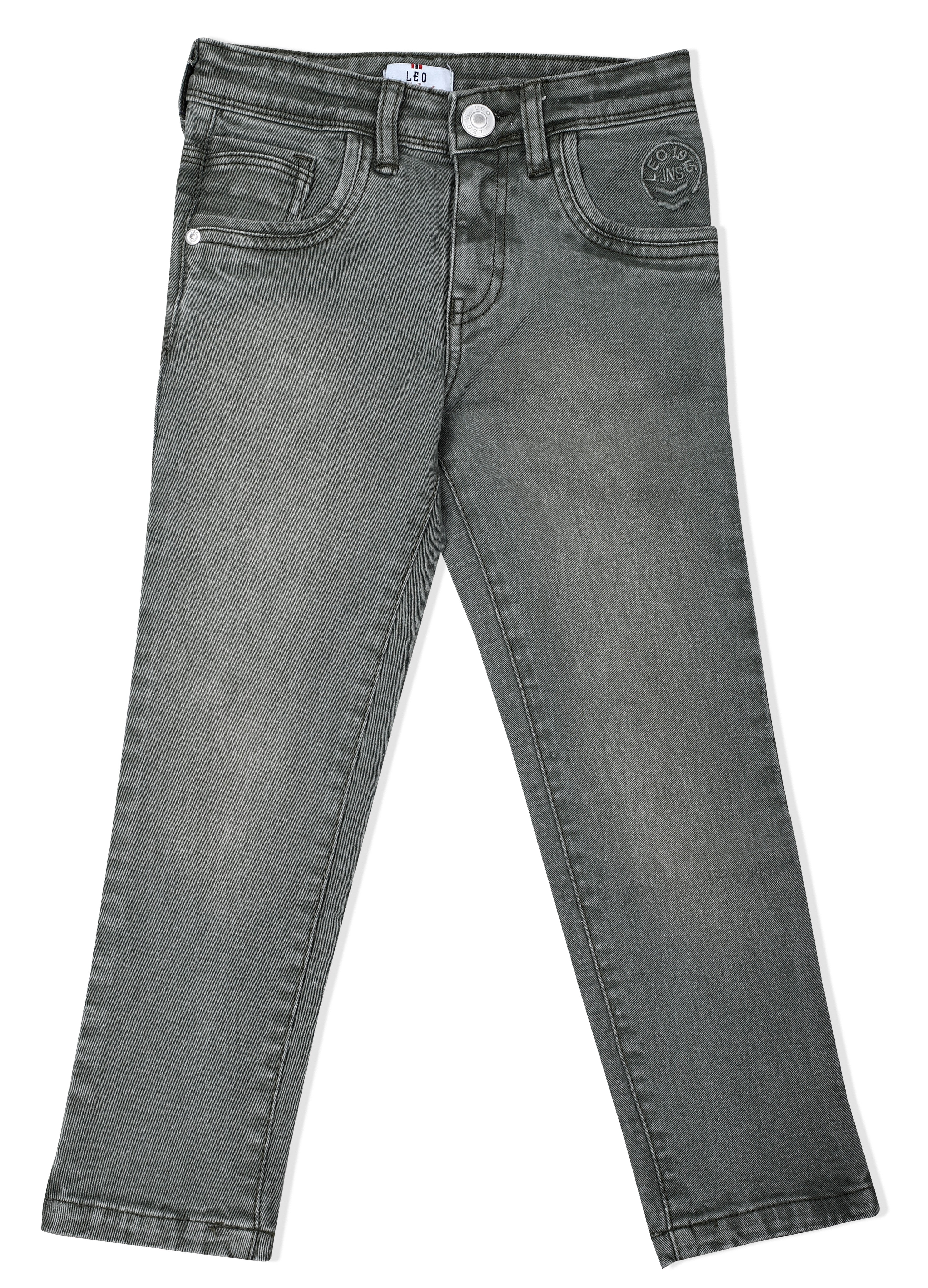 LEO Slim Fit Garment Dyed Stretch Fashion Jeans - Olive Green