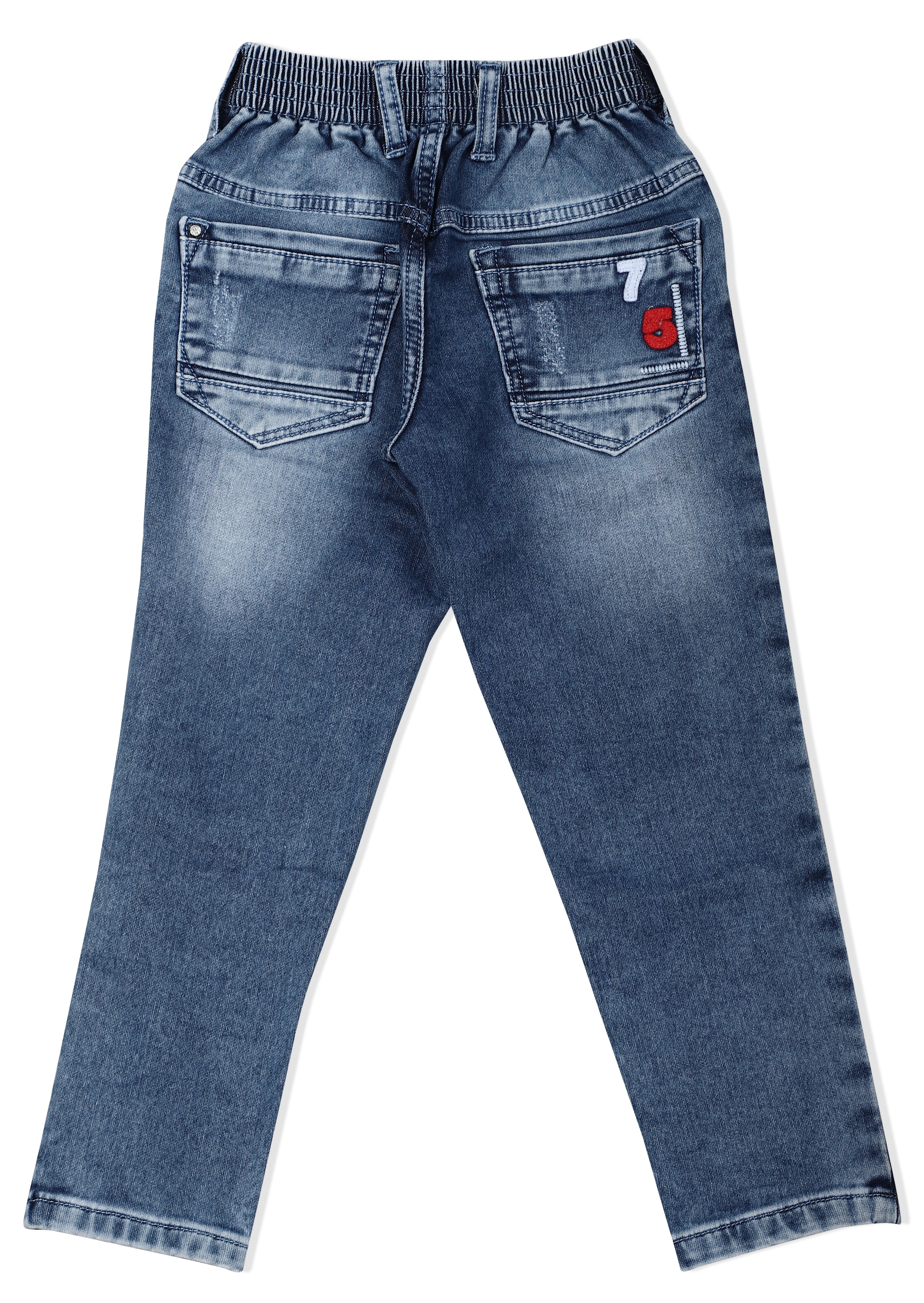 LEO Slim Fit Back Elastic Stretch Fashion Jeans Stone Wash - Blue