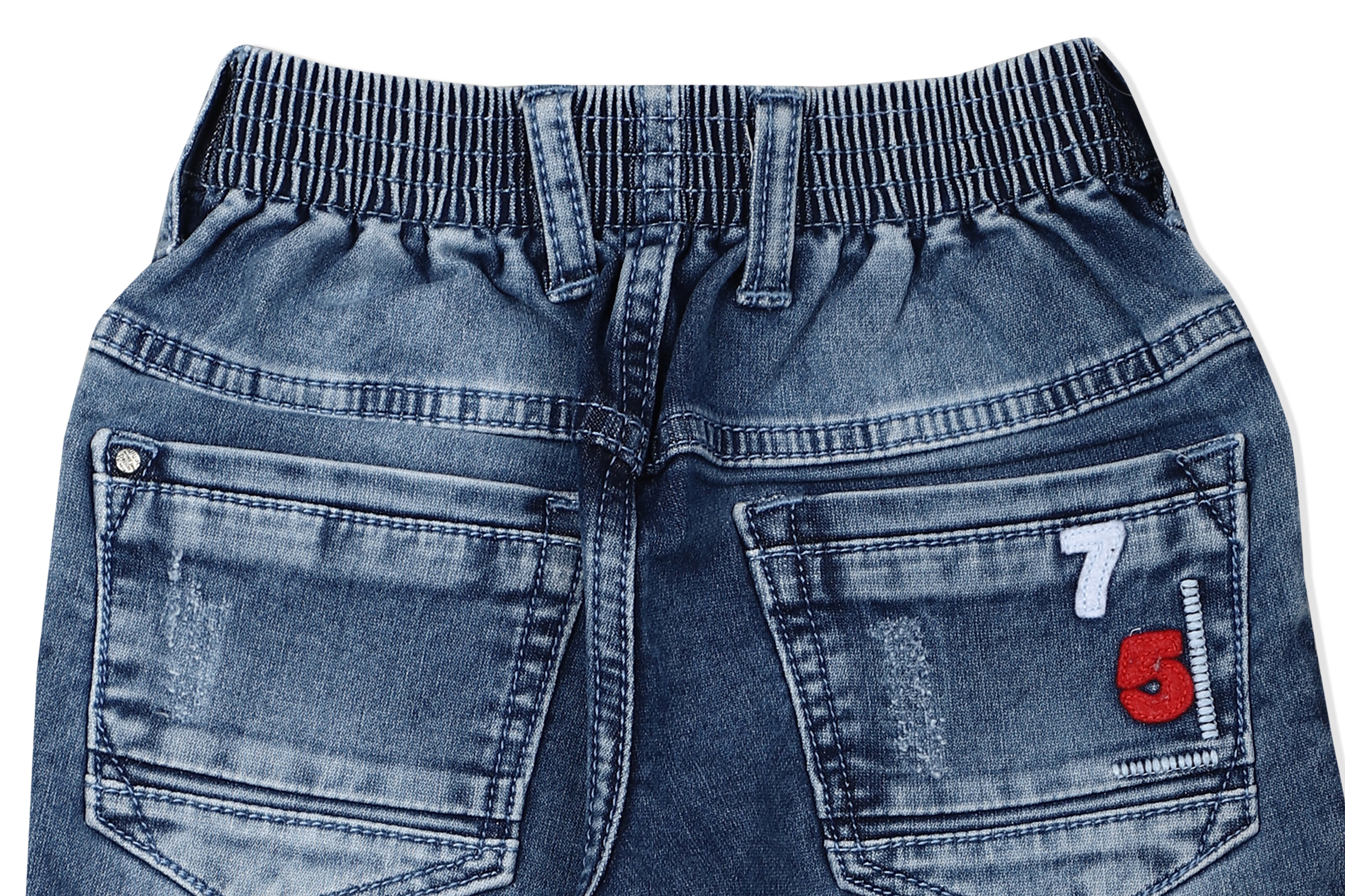 LEO Slim Fit Back Elastic Stretch Fashion Jeans Stone Wash - Blue
