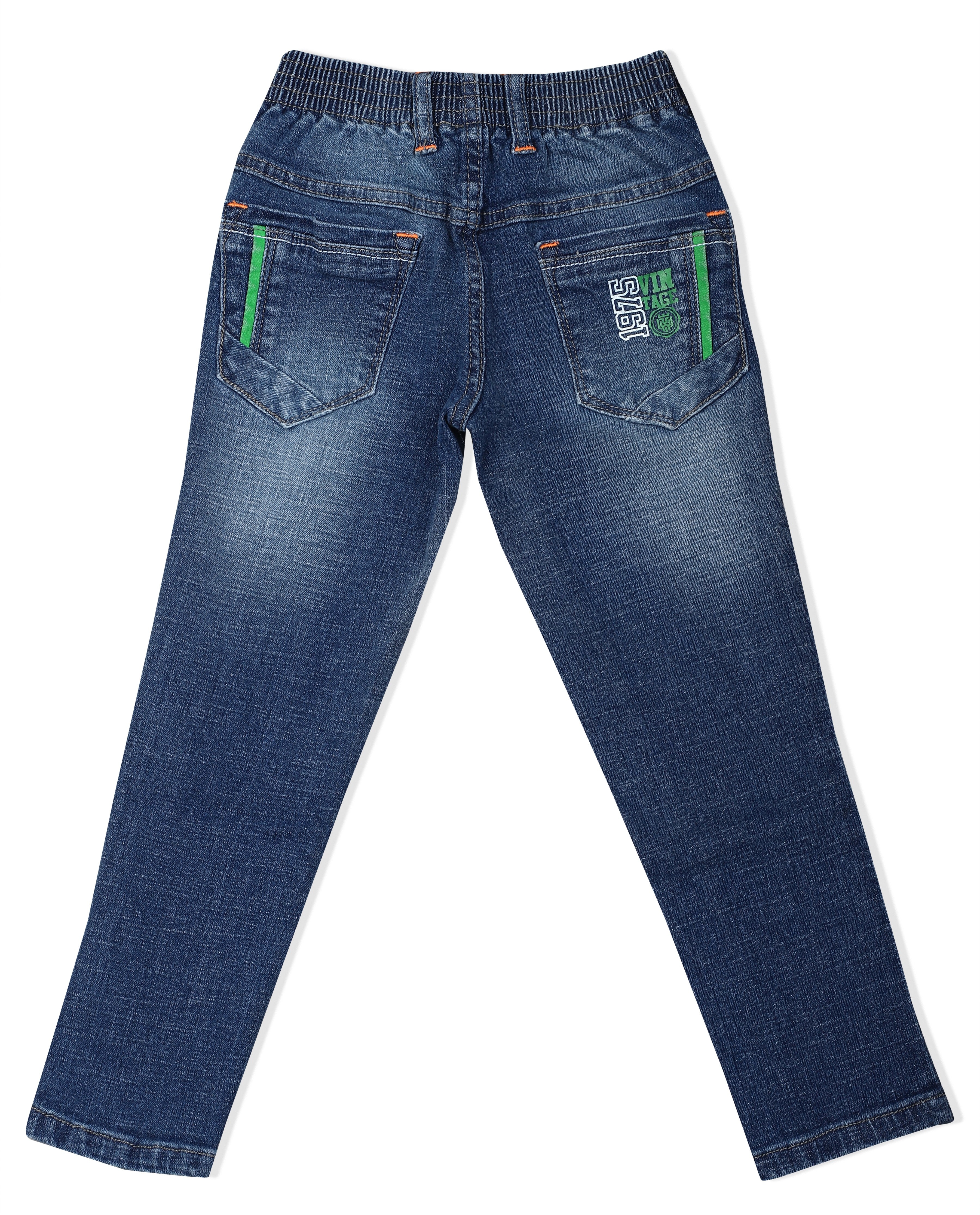 LEO Slim Fit Back Elastic Stretch Fashion Jeans, River Wash - Blue