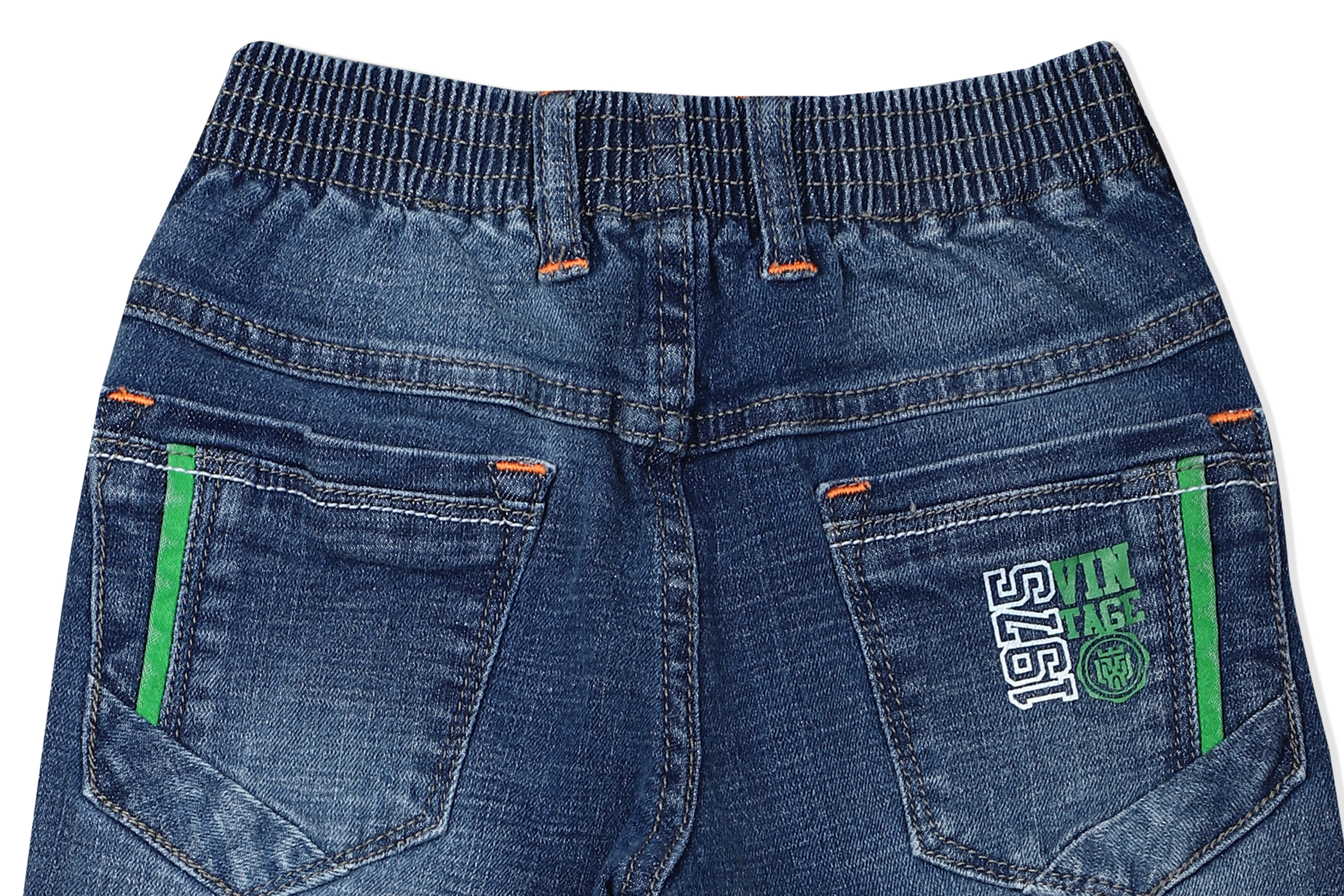 LEO Slim Fit Back Elastic Stretch Fashion Jeans, River Wash - Blue