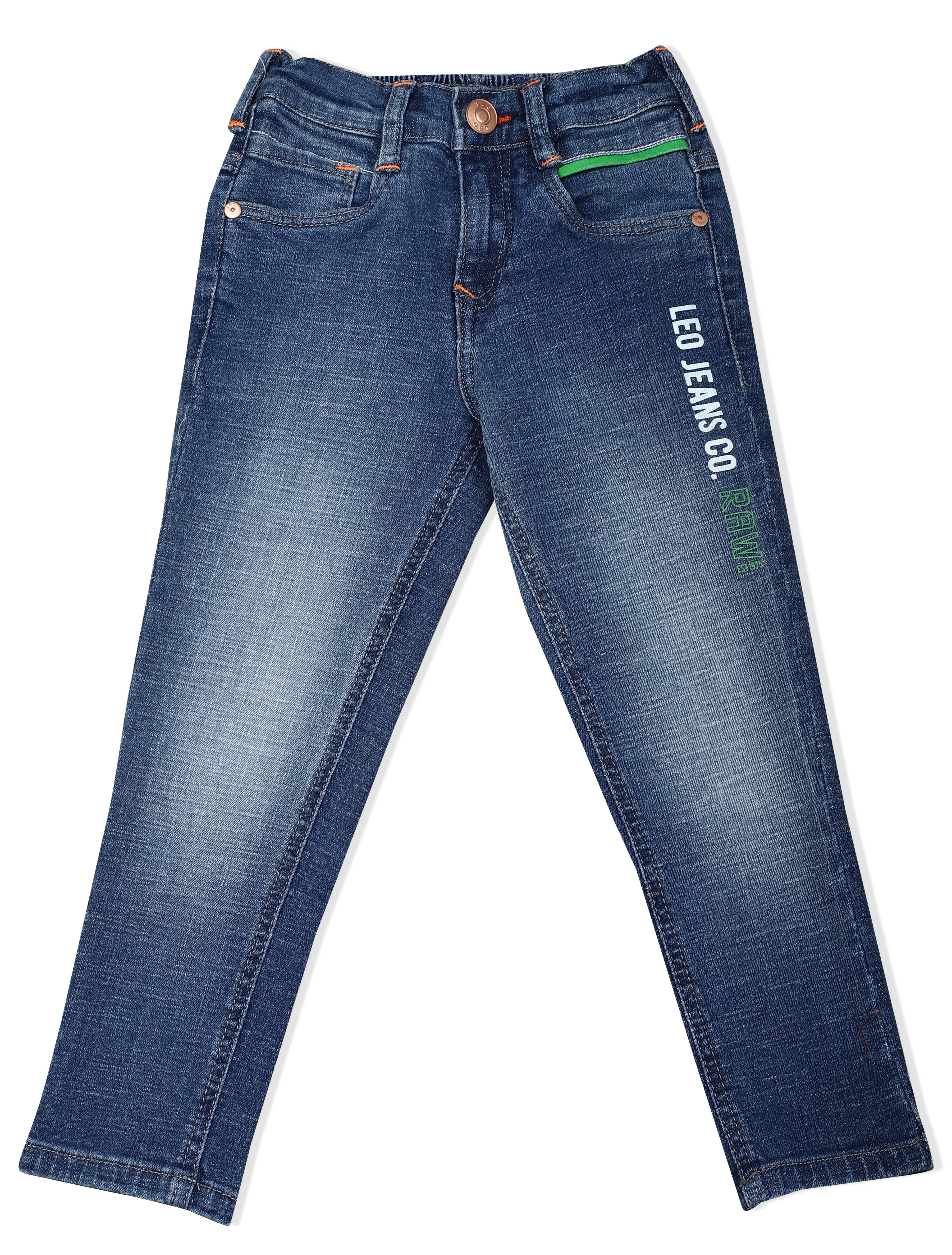 LEO Slim Fit Back Elastic Stretch Fashion Jeans, River Wash - Blue