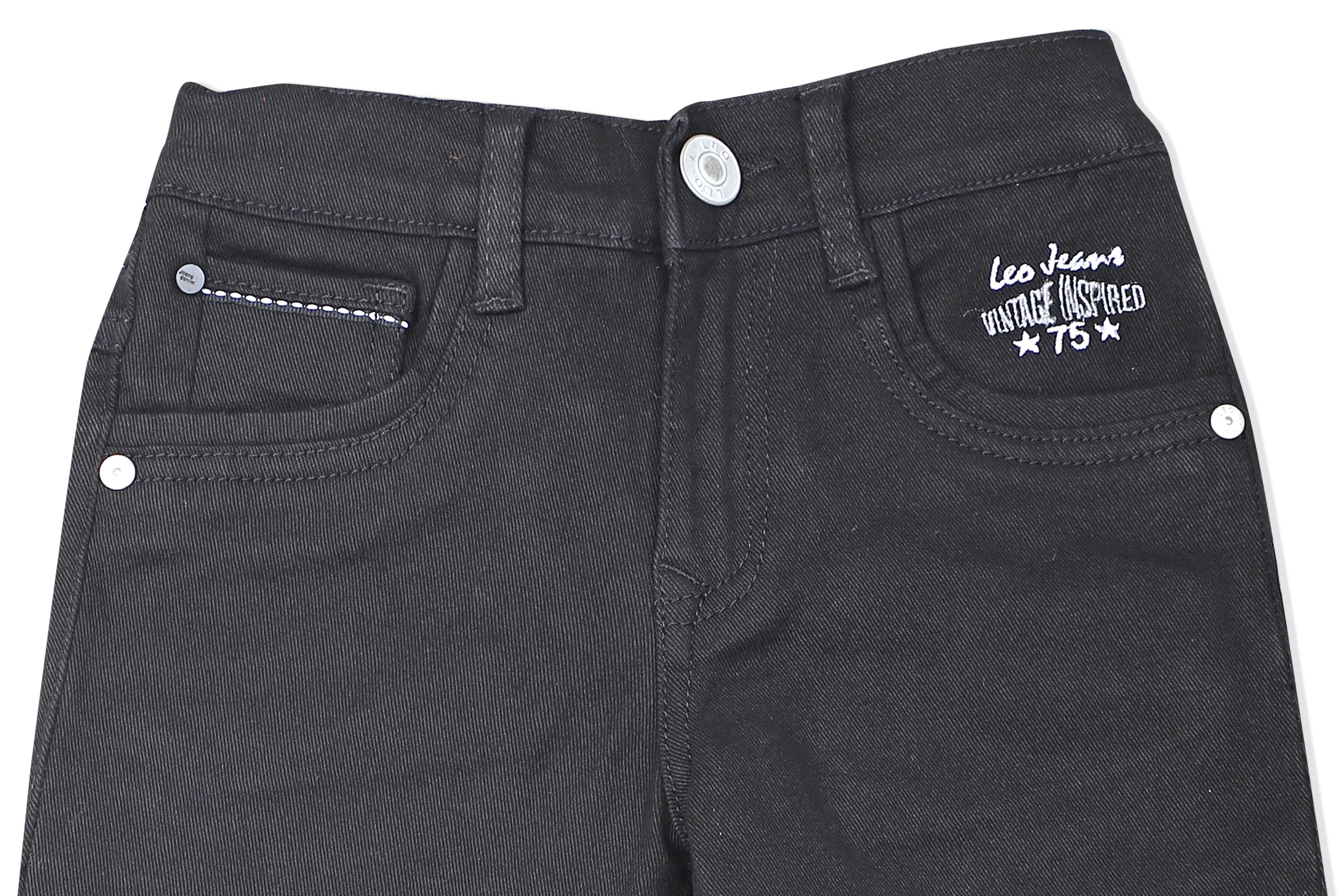 LEO Slim Fit Back Elastic Stretch Fashion Jeans - Black