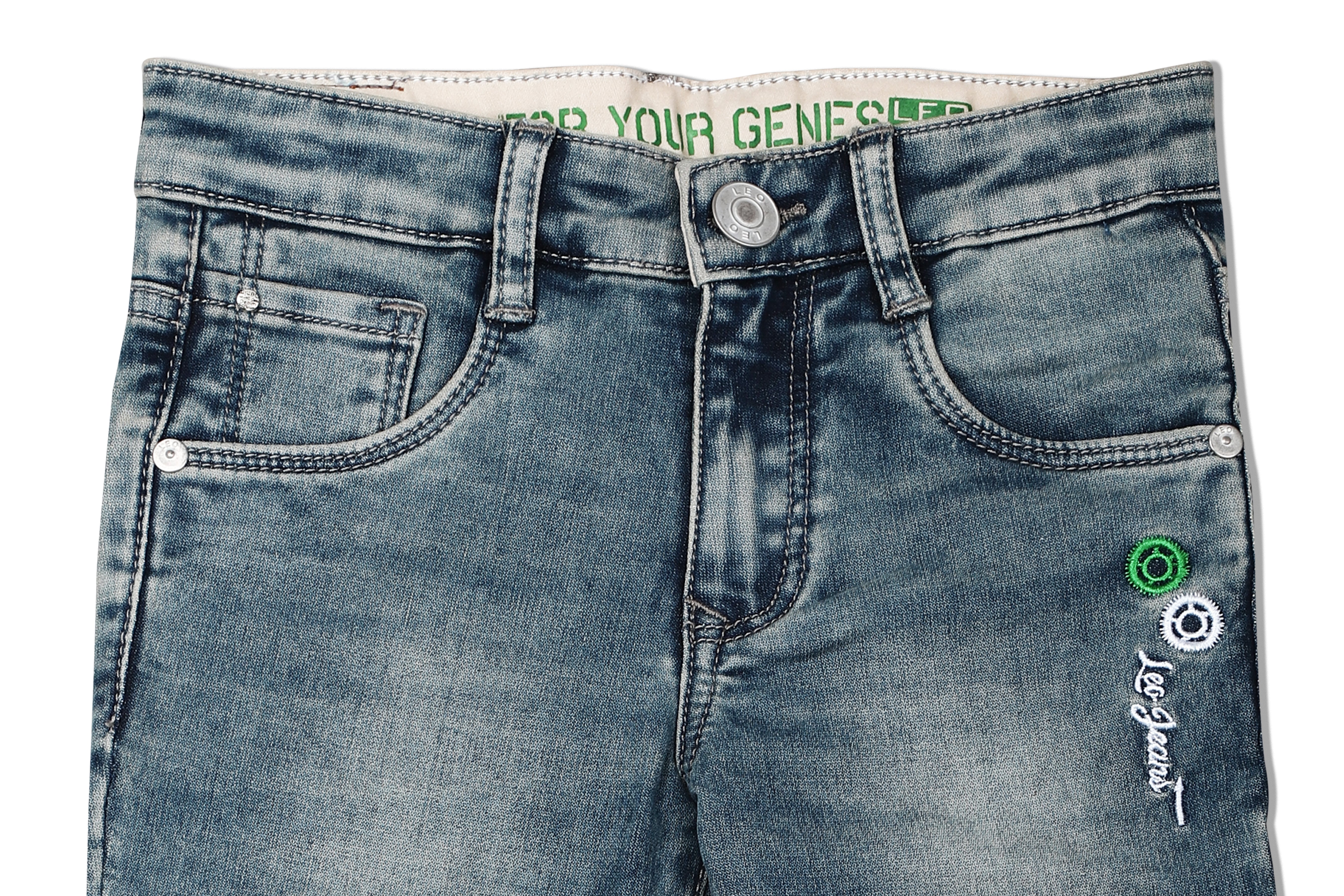 LEO Slim Fit Stretch Fashion Jeans, Khaki Tint - Black